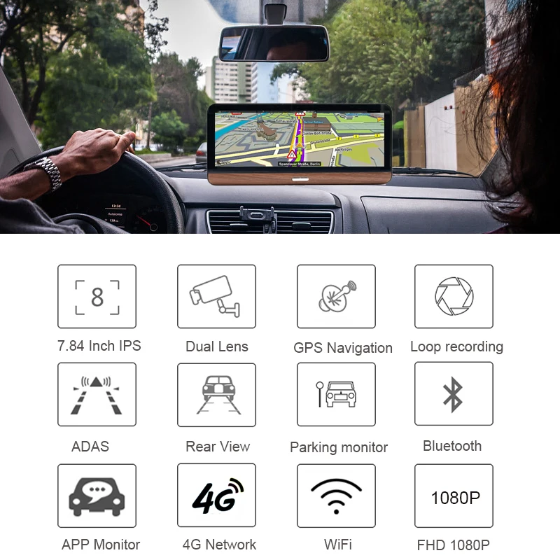 Видеорегистратор Anfilite 8 дюймов Android ADAS камера 10 в 1 4G WIFI GPS-навигатор Bluetooth + 16 Full HD