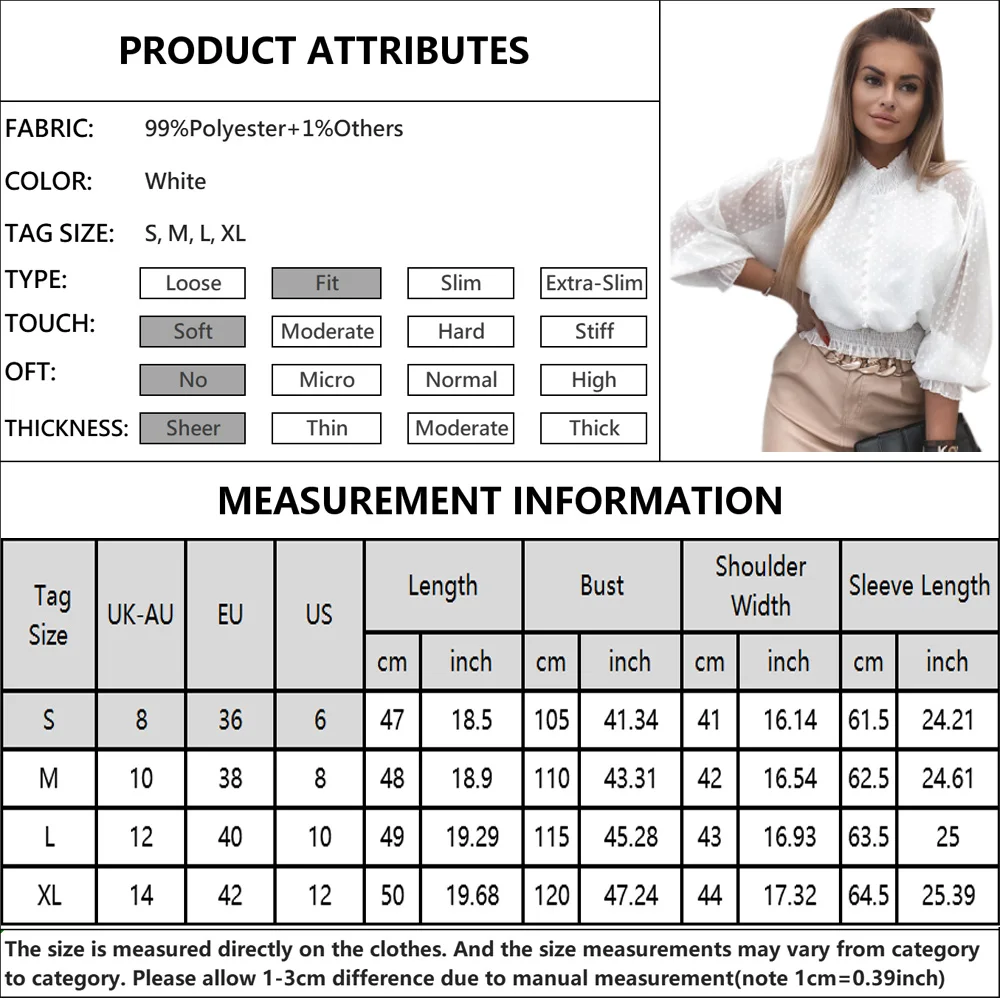 

Polka Dot Jacquard Long Sleeve Mesh Blouse Women White See Through Casual Shirts Ladies Fashion Vintage Solid Ruffle Tops D30