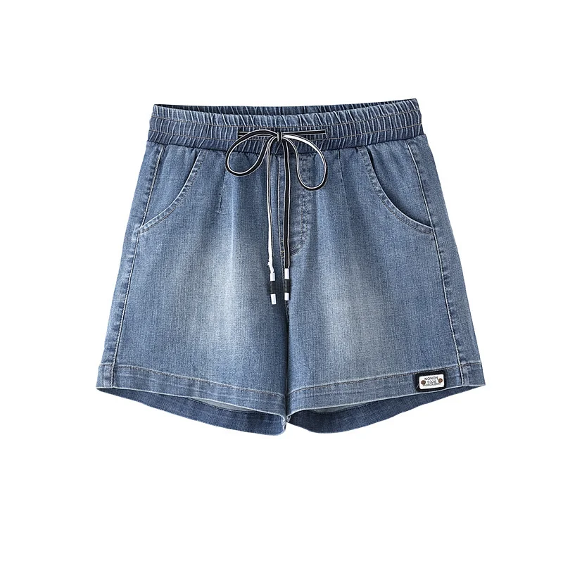

WLLWLP Fashion Large Size Women's Denim Shorts Summer New Thin High Waist Drawstring All-match Jeans Woman A129
