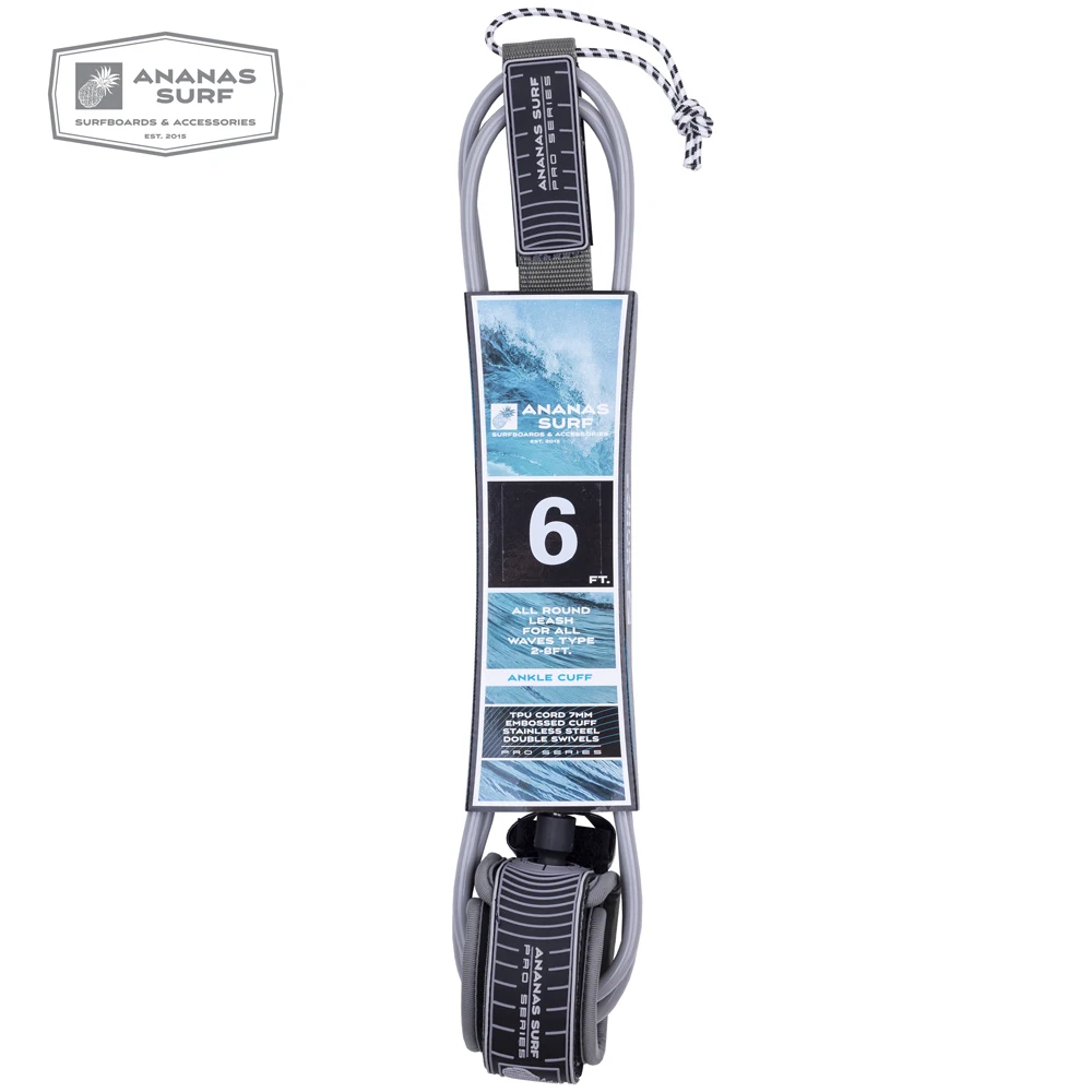 Ananas Surf Pro Series Short Surfboard Leash 6ft. 183 cm. Ankle Cuff Foot Leg Rope Safety Cord 7mm TPU | Спорт и развлечения
