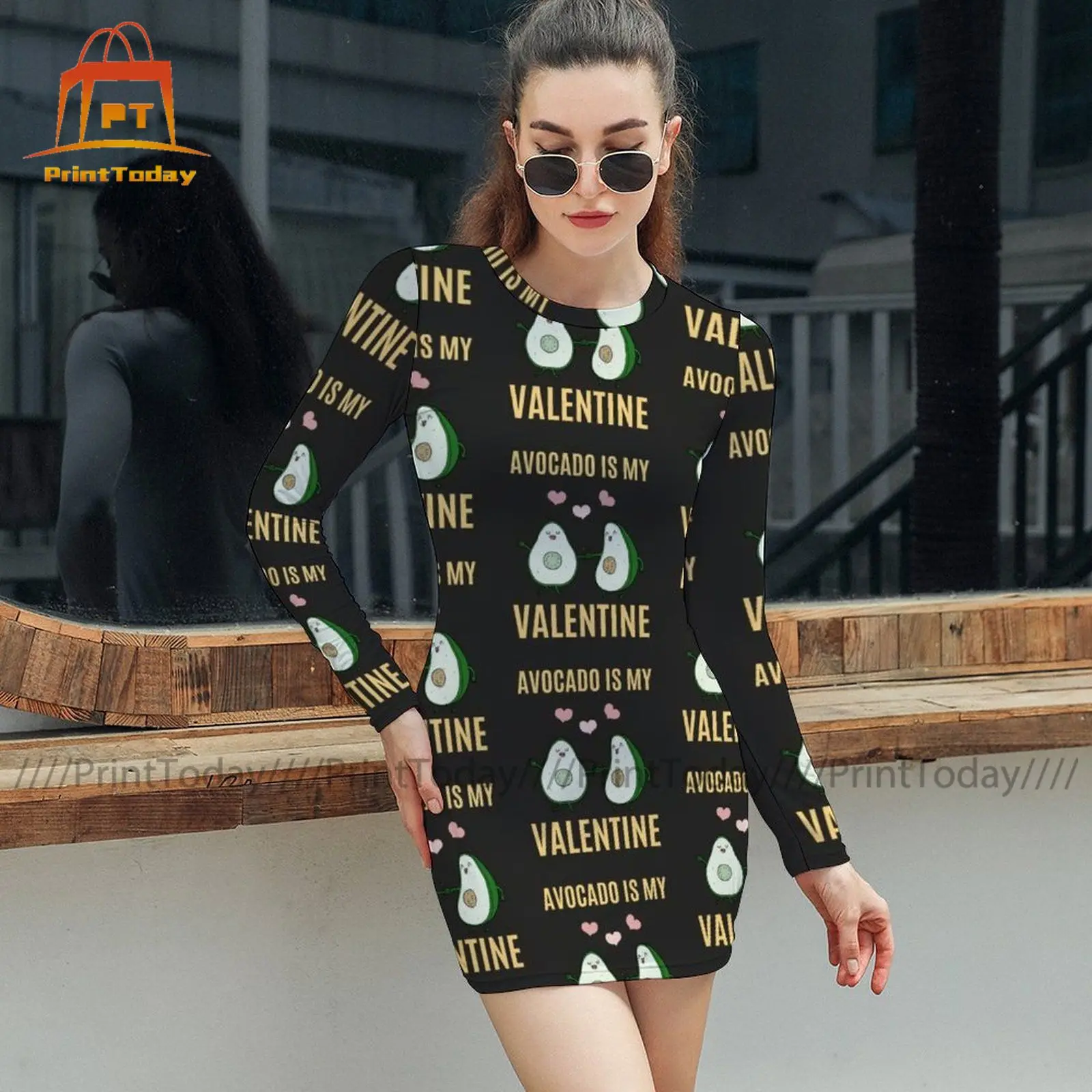 

Avocado Dress Long Sleeve Pattern New Year Bodycon Hot Women Spandex Girly One-Piece