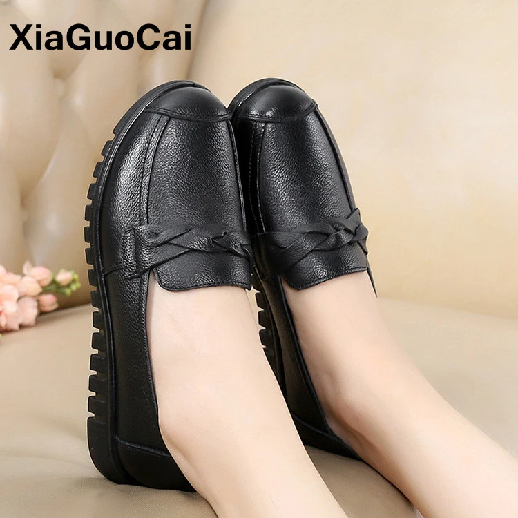 Women Shoes Loafers Slip-on Lightweight Female Casual Shoes Genuine Leather Soft Black Spring Autumn Woman's Footwear Hot Sale
