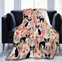 boston terrier puppy pets sweet dogs florals throw blanket lightweight soft cozy fleece bed blanket for office home couch sofa