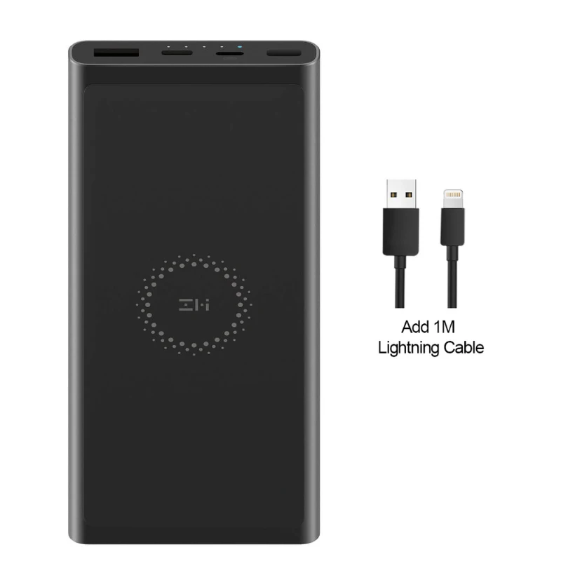add lighting cable ZMI 10000 мАч беспроводной внешний аккумулятор для MFi для Apple для зарядки Lightning двойной USB-C 18 Вт макс 10 Вт макс Qi Сертифицированный - Цвет: add lighting cable