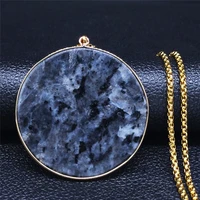 n2022 natural black flash stone stainless steel necklace women round long big pendants necklaces jewelry colgantes mujer nb1s04