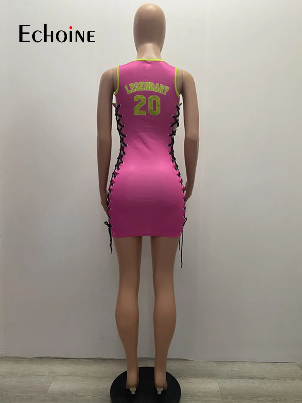 

Echoine Fashion bandage Letter Number Print tank Mini Dress Women Summer Vestidos Sports Sexy Beach Gym Party Club girl Dresses