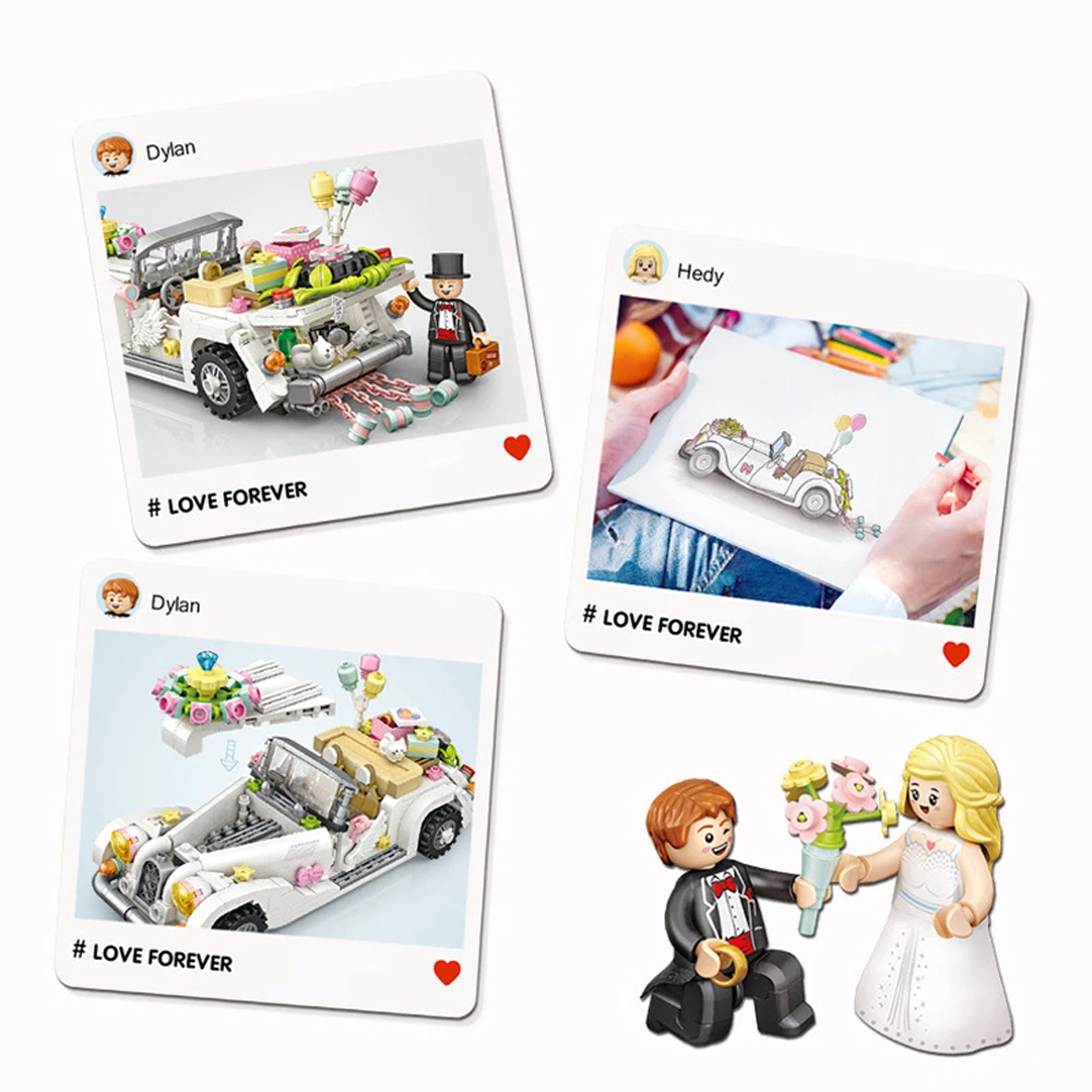 

hot vehicle city creators romantic Wedding car mini Bridegroom and bride figures micro diamond blocks model bricks toys for gift