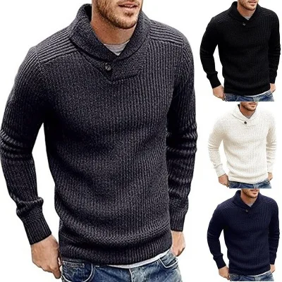 Helisopus 2020 Autumn Winter Men Sweater Casual Slim Men's Pure Color One Button Warm Turtleneck Sweaters M-2XL | Мужская одежда