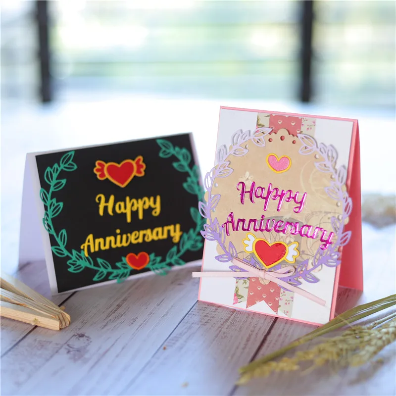 Eastshape Happy Anniversary Word Dies Love Metal Cutting for Card Making Scrapbooking Embossing Stencil Wreath Leaver | Дом и сад