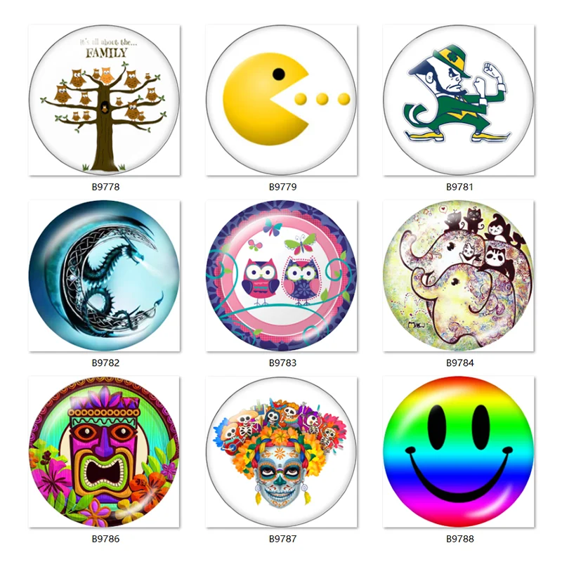 

10 шт., круглые стеклянные кабошоны с рисунком совы, черепа, 12/18/20/25 мм
