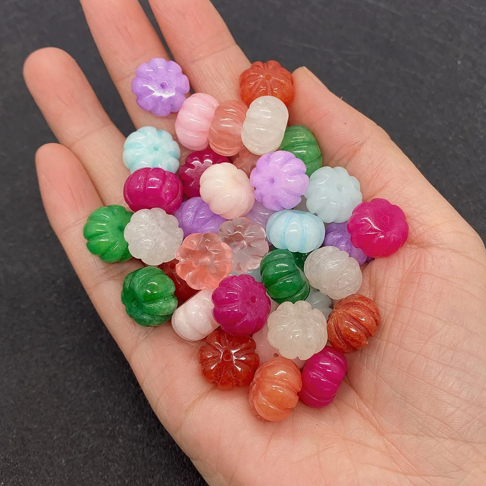 

1 шт./пакет бусины из натурального камня в форме тыквы, 14x8 мм, окрашенные нефритовые бусины для рукоделия, Аксессуары для ожерелья, браслета, ...