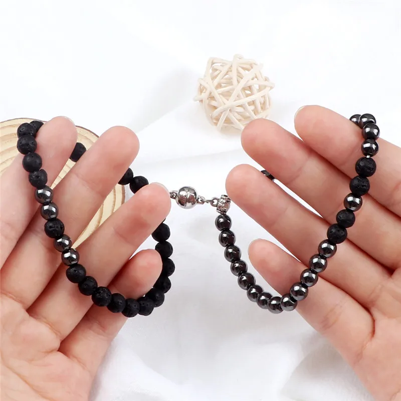 Модный двойной магнитный браслет Винтажные бусины из натурального лавового