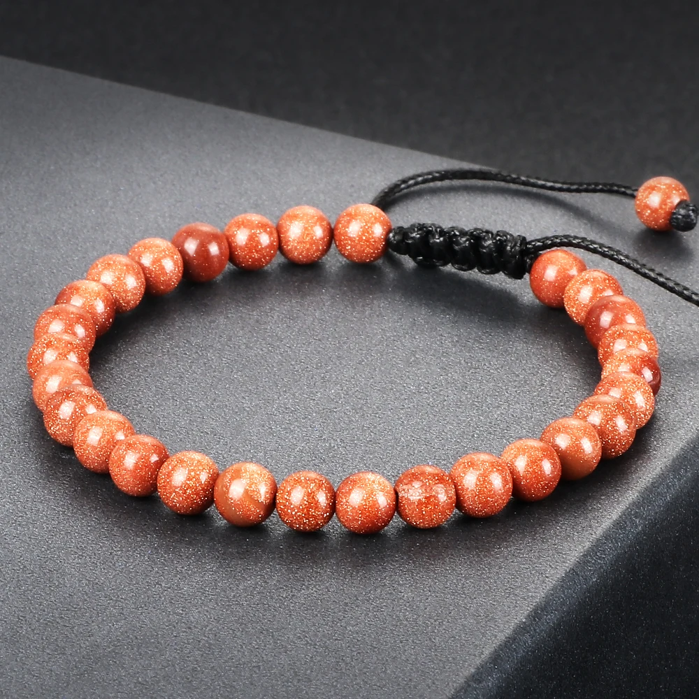 

6mm Handmade Natural Sand Stone Beaded Bracelets Charm Adjustable Wrap Reiki Bracelets&Bangles Women Men Fashion Jewelry Gifts