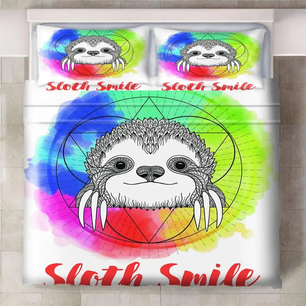 3Pcs/Set Happy Lazy Sloth Smile Cartoon Bedding Set Sheet Children Room Bed Pillow Case For Kids Girl Boys | Дом и сад