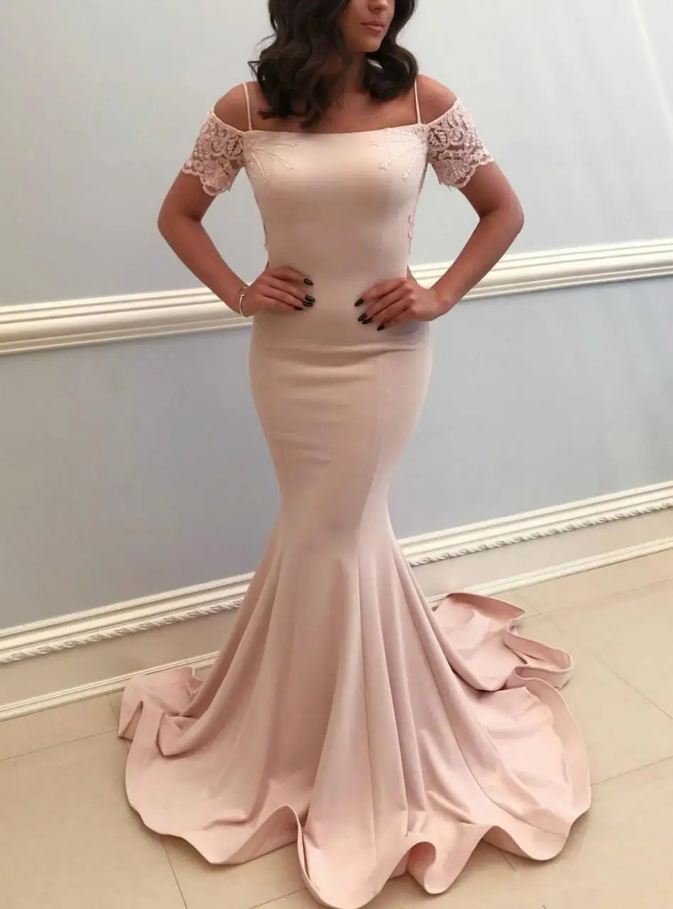 

New Mermaid Prom Dresses Long Spaghetti Straps Lace Applique Formal Evening Gowns Vestidos de fiesta largos فساتين السهرة