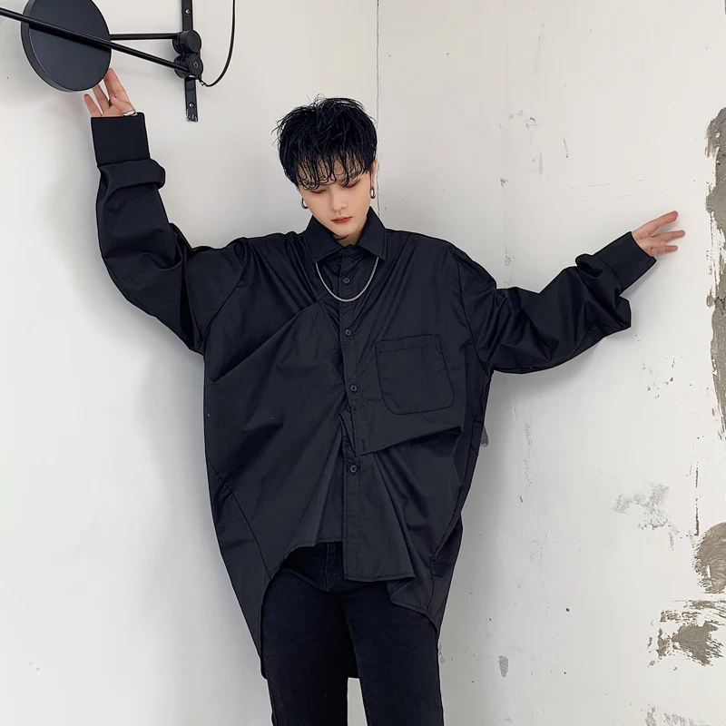 Рубашка мужская плиссированная с длинным рукавом свободная повседневная