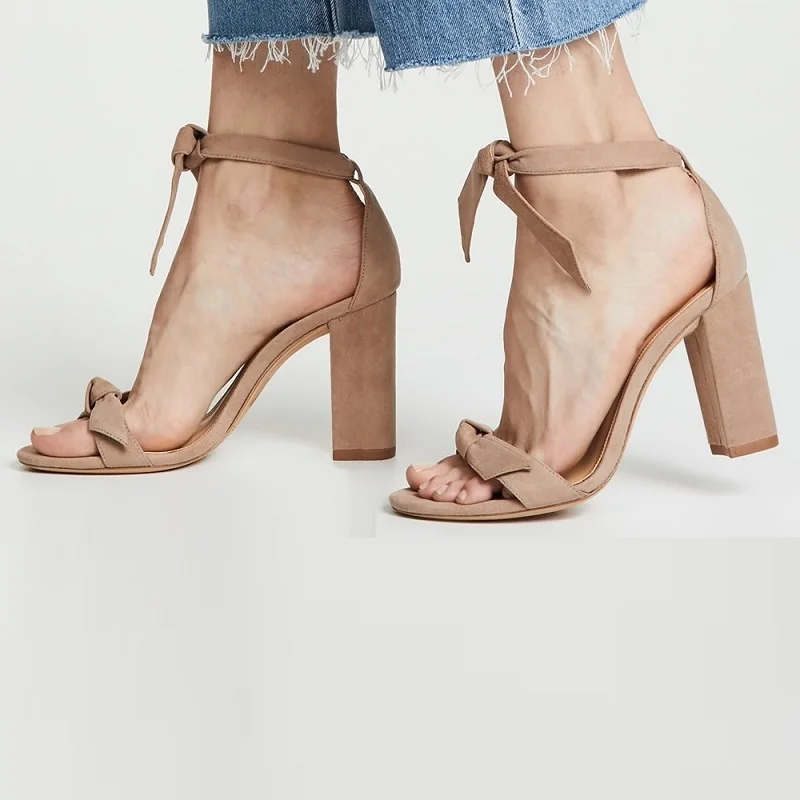 Женские замшевые Босоножки с открытым носком на Высоком толстом каблуке