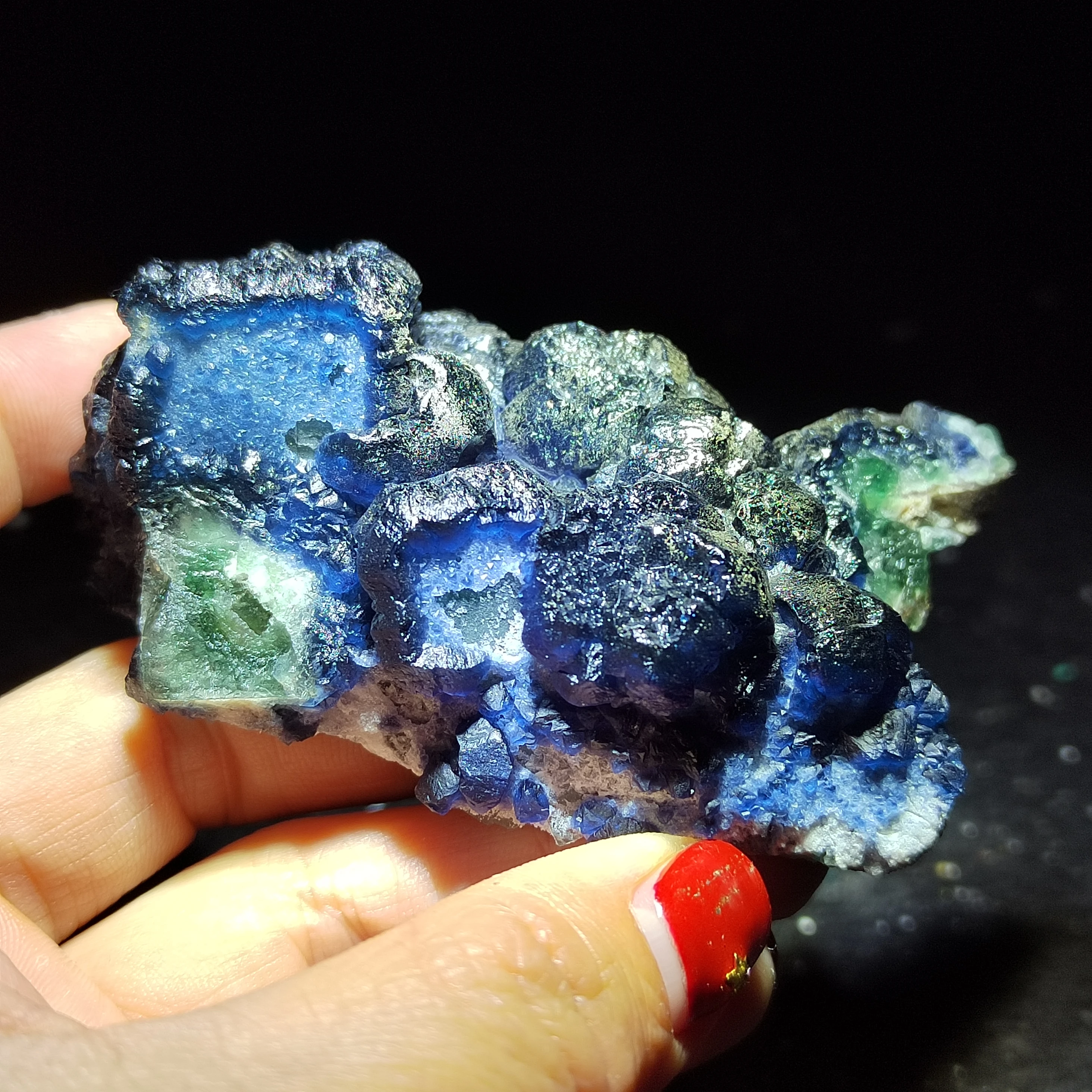 

134.5gNatural dark blue Fluorite Crystal mineral stone home decoration aura meditation healing chakra teaching collection