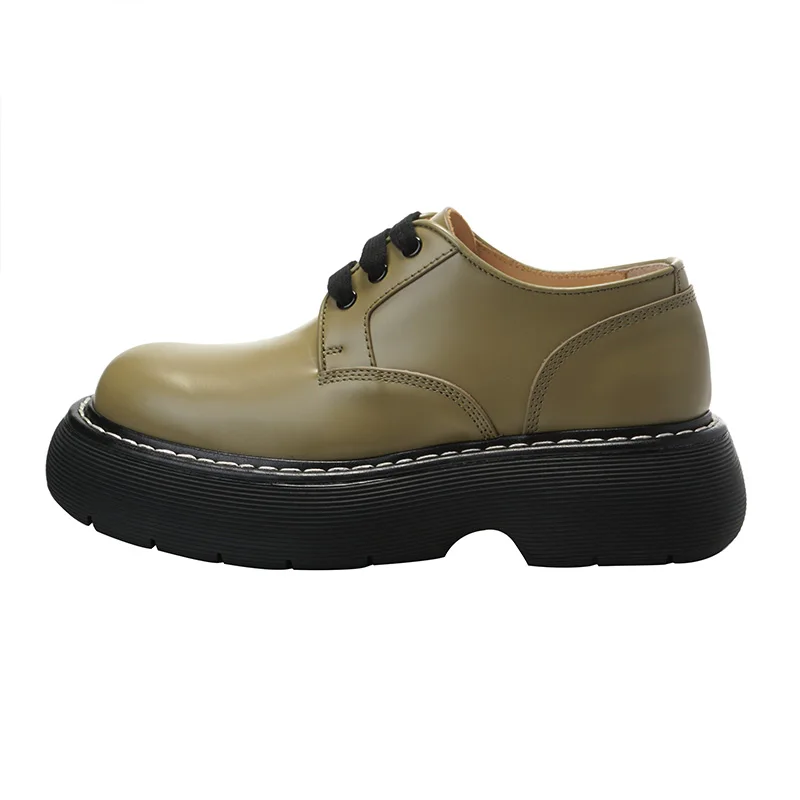 

New 2021 Women Shoes Solid Natural Leather Oxford Shoes Woman Lace Up High Heels Thick Bottom Flat Platform Loafers Casual Shoes