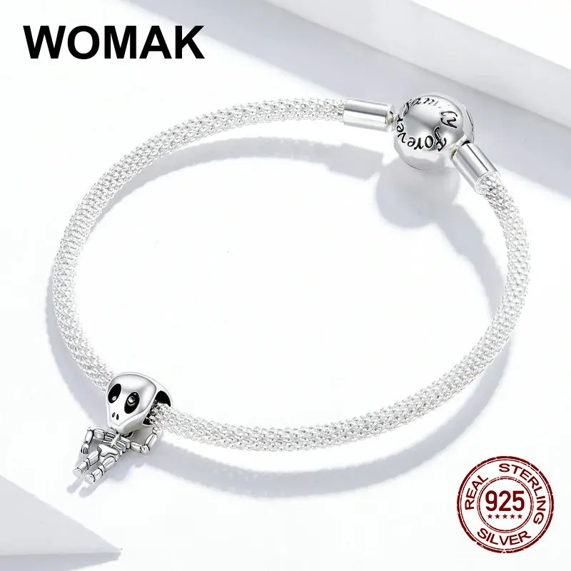 100% Стерлинговое Серебро 925 пробы Череп мужские Очаровательные бусы подходит для