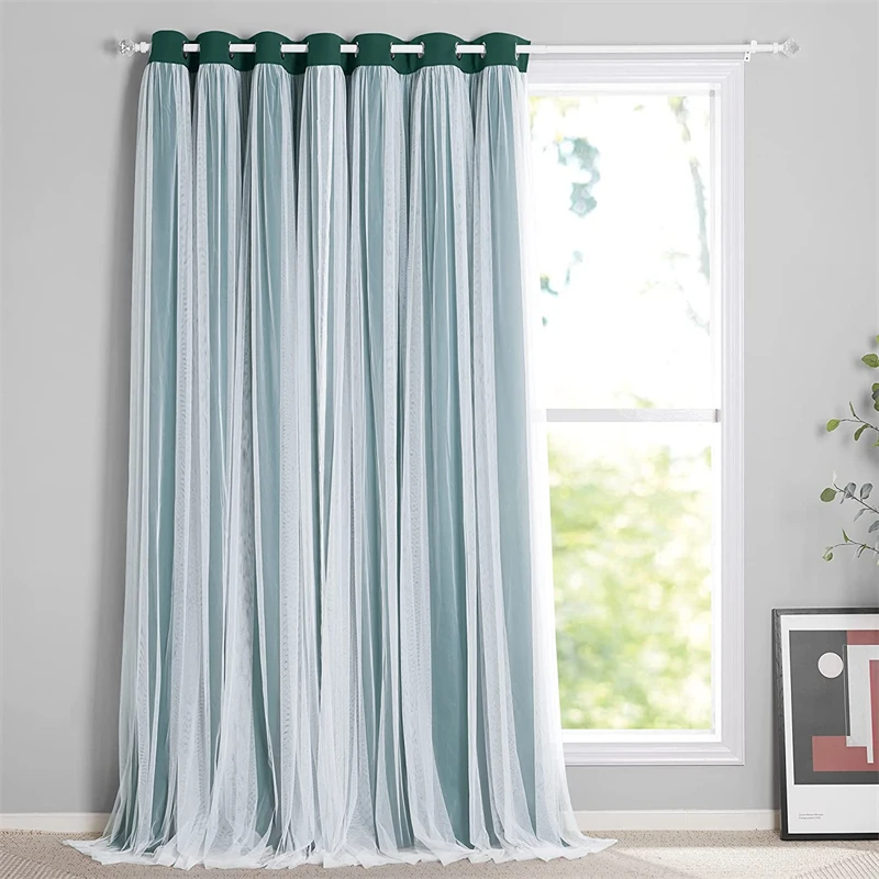 

Solid Color Blackout Kitchen Curtains with White Sheer Home Decoration Window Curtain For Princess Living Room