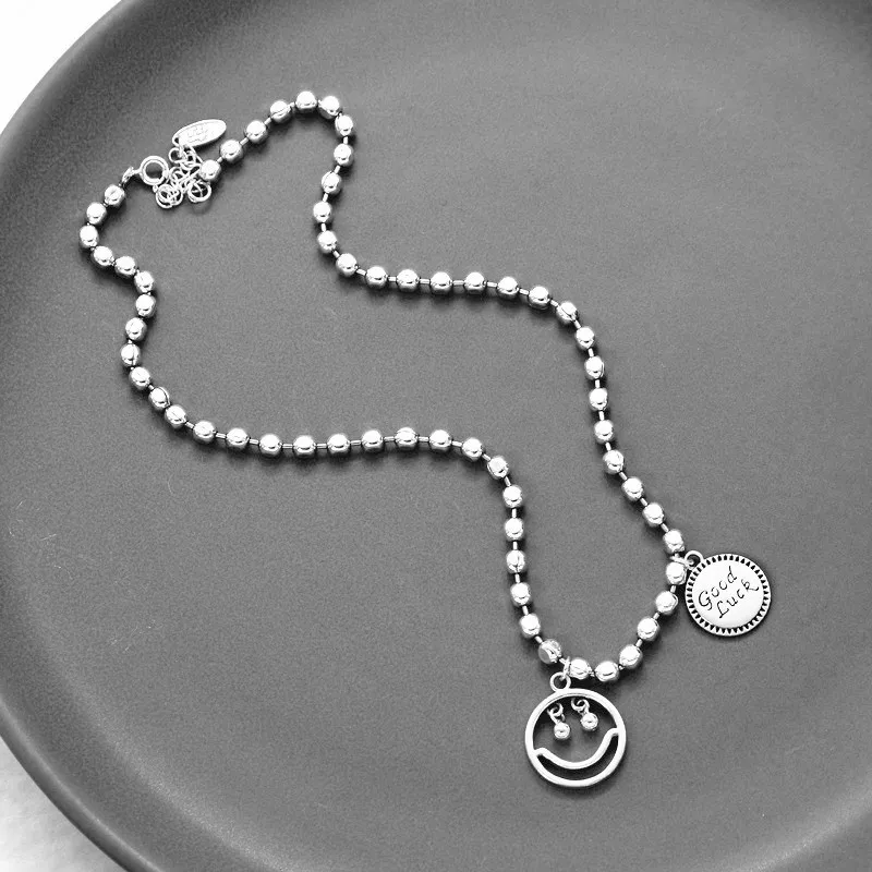 Женское ожерелье из серебра 925 пробы с подвеской в виде круглой улыбки|Ожерелья| |