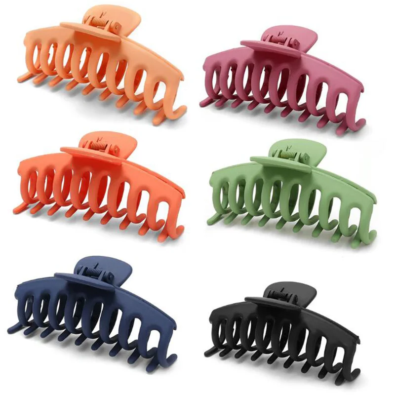 Большие заколки для волос женские жесткие пластиковые зажимы краб сплошной цвет