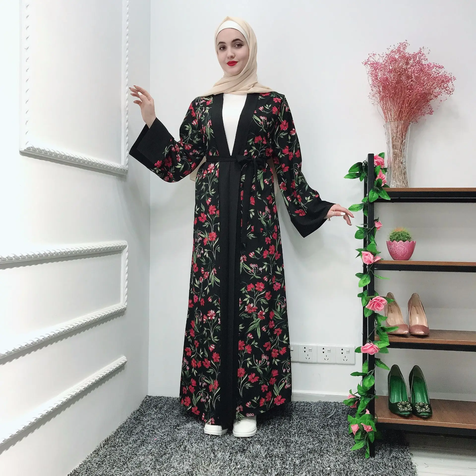 

Принт в мусульманском стиле Абаи Макси платье длинный рукав полной длины с халаты кимоно Туника Jubah Ближний Восток Рамадан ИД для арабских и...