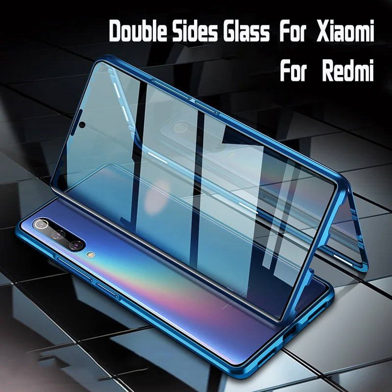 

Double Sided Tempered Glass Case For Xiaomi Redmi Note 9 8 7 K20 Pro 9S K30 Mi 9T CC9 F1 Metal Magnetic Adsorption Full Cover