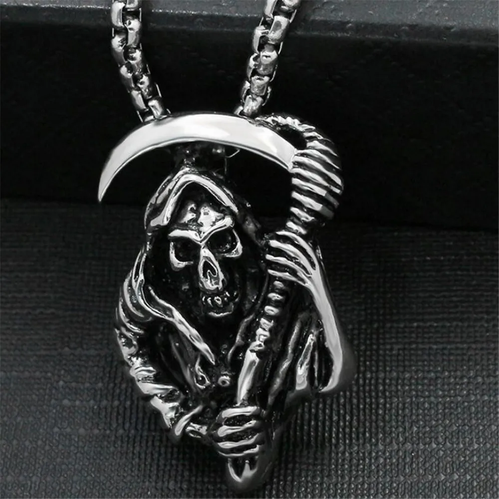 

Fashion Retro Popular Sickle Cloak Death Domineering Men's Necklace Hip Hop Party Accessories Skull Casting Men's Jewelry Gift
