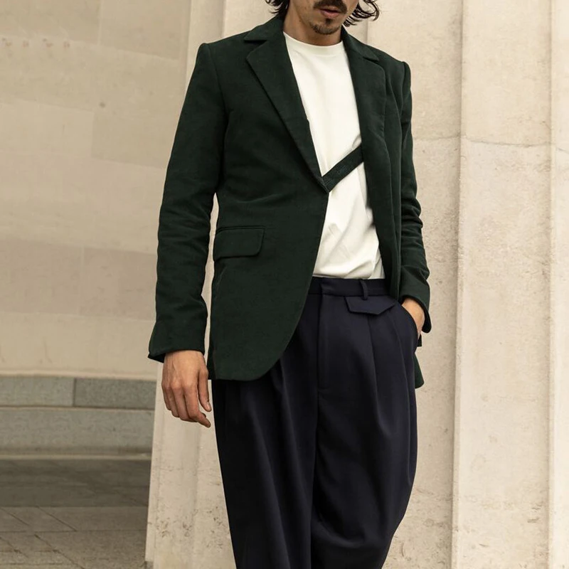 

Модные однотонные простые пальто с длинным рукавом для мужчин, весенние Костюмные приталенные топы с воротником, осень 2021, новые продукты, м...