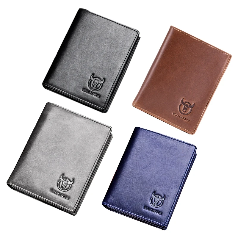 

BULLCAPTAIN New RFID Men's Anti-Theft Brush Leather Wallet Short Vertical Leisure Multi-Function Thick Card Holder