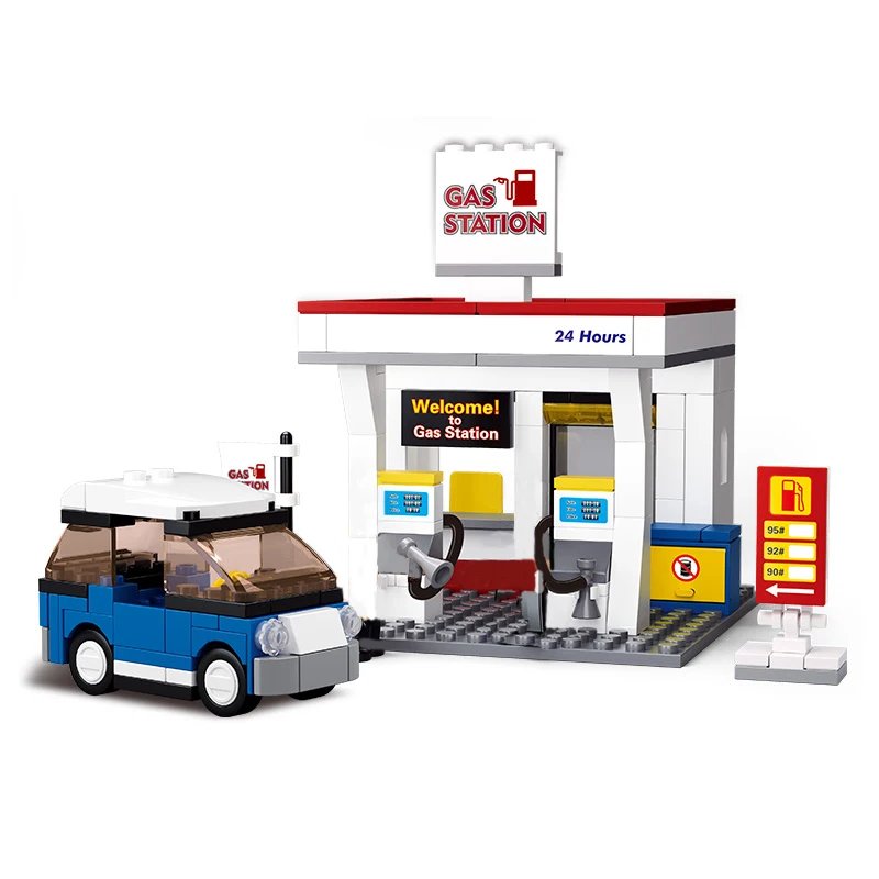167Pcs Gas Station SimCity Car DIY Bricks Model Building Blocks Sets City gas toy Friends Christmas Gifts Toys for Children | Игрушки и