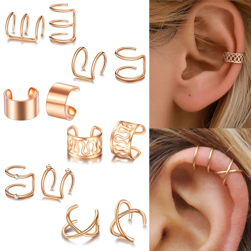 

12pcs/set Fashion Ear Cuff Non-Piercing Ear Clips Earring Jewelry for Women Men