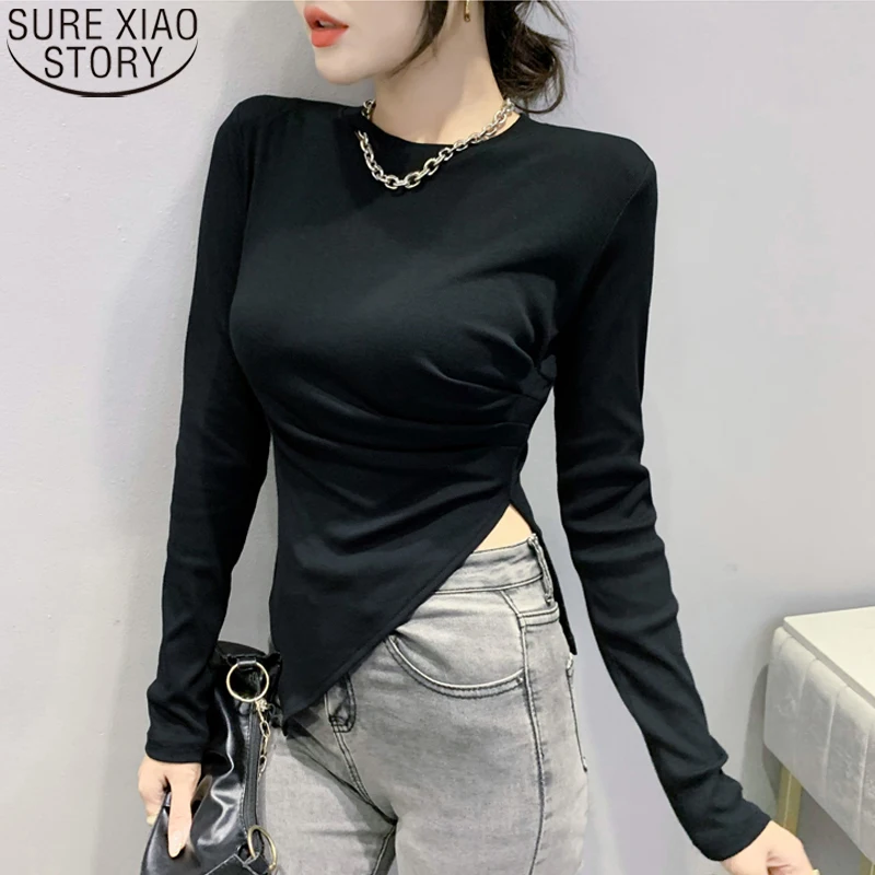 

New Sexy O-neck Irregular Bottoming T-shirt Autumn Fashion Solid Long Sleeve T-shirt Women Tops Casual Clothes Blusas 17035