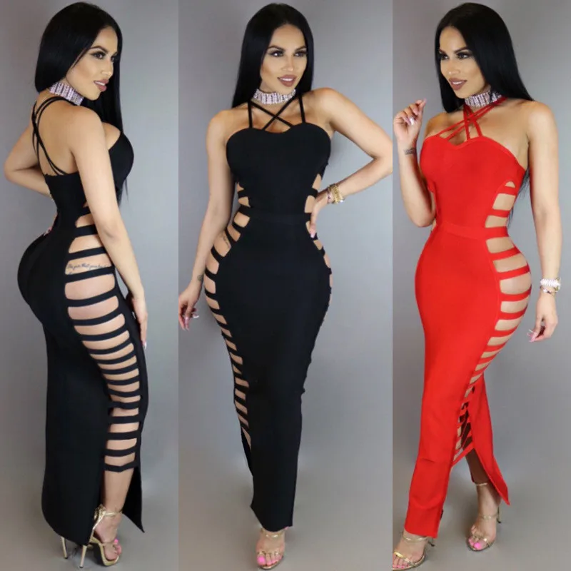 Повязки Vogue женское платье многоразовая одежда Высокая улица Bodycon Strappy без рукавов выдалбливают Платья вечерние для ночного клуба Femme Vestidos