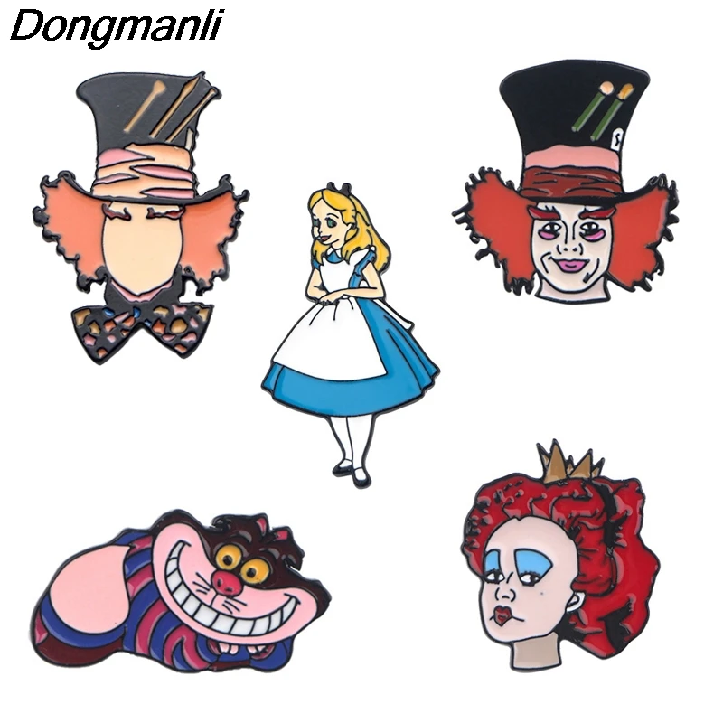 P3639 Dongmanli Mad Hatter металлические эмалированные булавки и броши для женщин и мужчин, ювелирные изделия для футболок, значок с отворотом, детские подарки