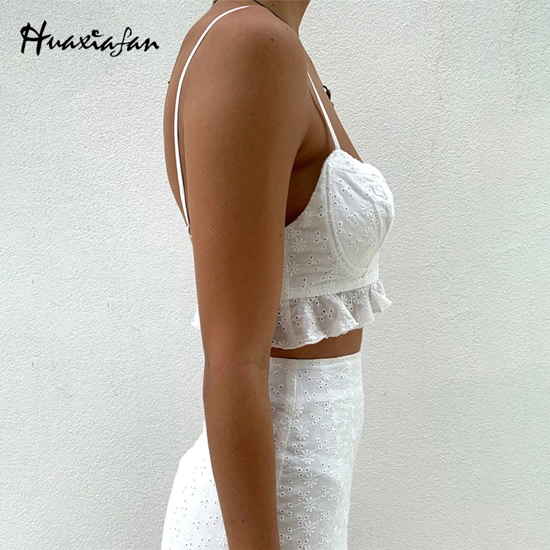 

Huaxiafan Embroidery Ruffles Camis Crop Tops Women Summer Sexy Party Elegant Ladies Streetwear Chic Short Top Camis Female 2021
