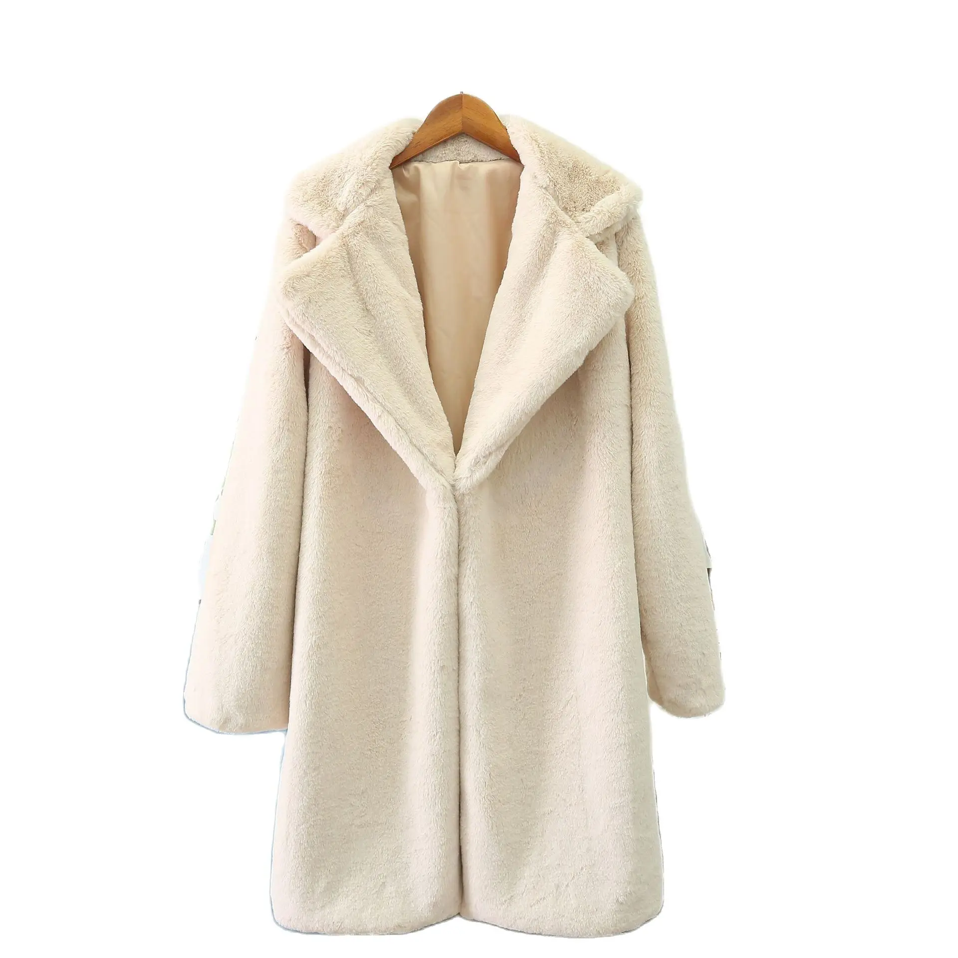 Зимнее пальто из искусственного кроличьего меха Женское зимнее средней длины