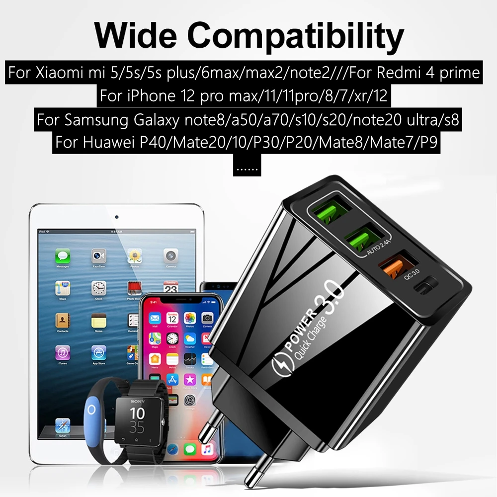 EU/US/UK Plug USB Charger 20W PD Quick Charge 3.0 For iPhone 12 11 Type C 18W Fast Charger For Mobile Phone High Speed Charger 5v 3a usb c