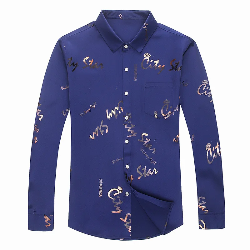 

Spring/Summer 2021 Men's Long Sleeve Thin Shirt Free ironing Men's casual fashion slim printed letter shirt long sleeves