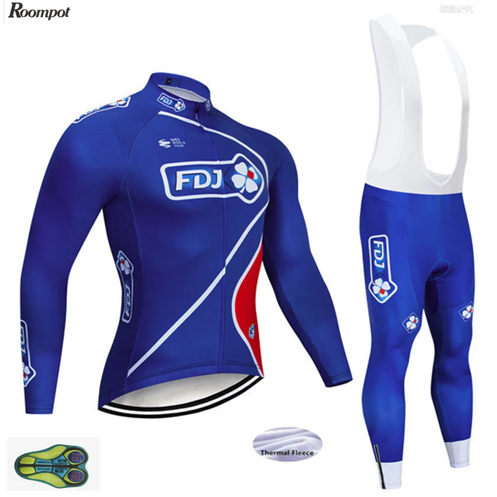 2020 команда FDJ с длинным рукавом Велоспорт Джерси велосипедные брюки комплект для