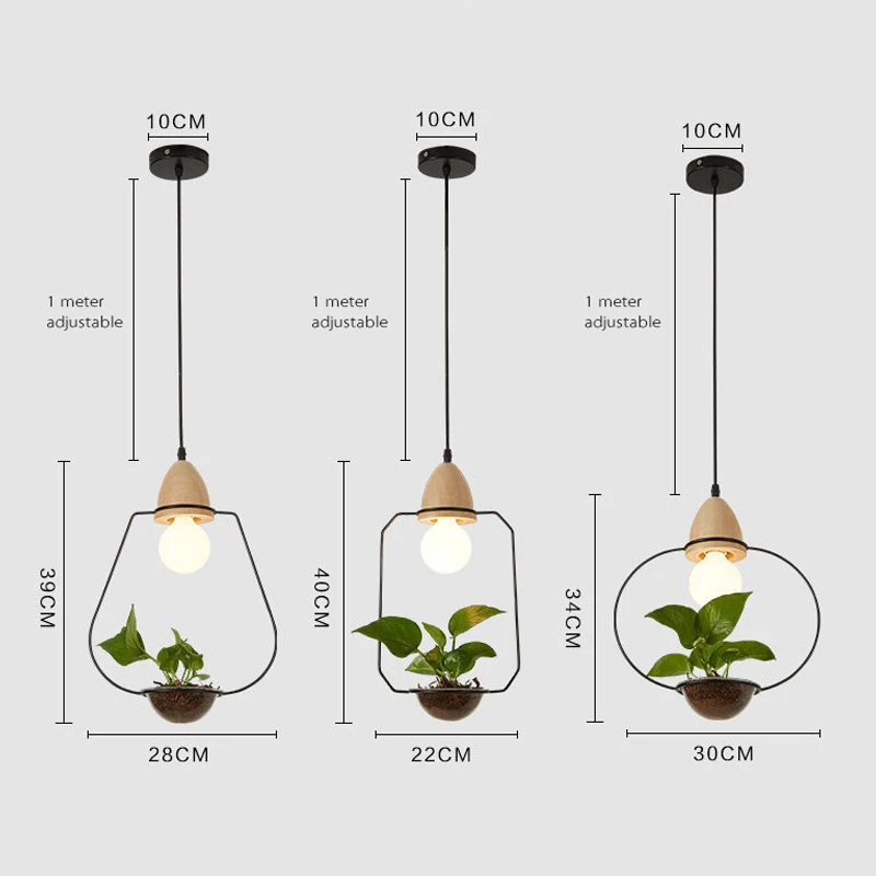 Искусство Led завод подвесные светильники с деревянной базой E27 деревенский