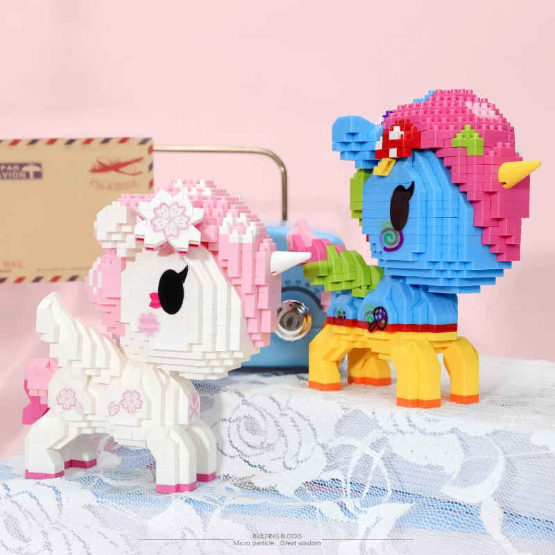 

Cartoon Rainbow Pony Building Blocks Cute Unicorned Mini Figure Assembled Mirco Bricks Collection Educational Toys For Children