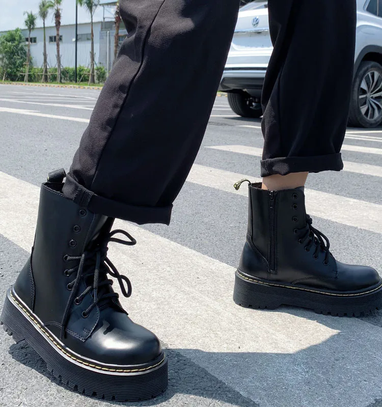 Зимние сапоги Botas Mujer; сезон весна-осень женские ботинки с круглым носком, на шнуровке, на шнуровке; Bottines Pour Les Femmes толстая подошва, женские ботильоны, женские ботинки