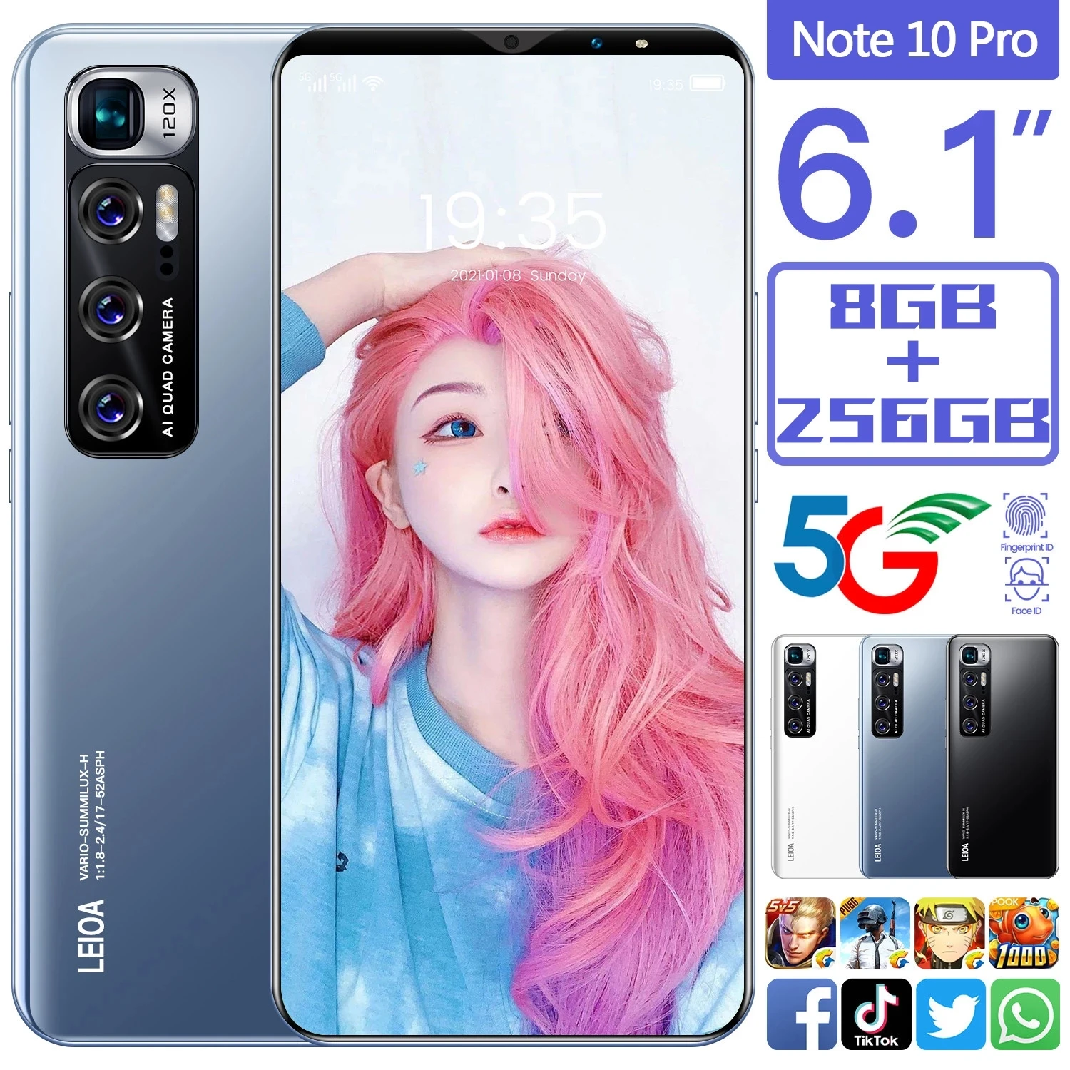 Smartphone note 10 Pro Global, pantalla HD de 6,1 pulgadas, 16 + 512GB, 24 + 48MP, 4800mAh, Android 10, desbloqueado, 5G, compatible con Google GPS-2
