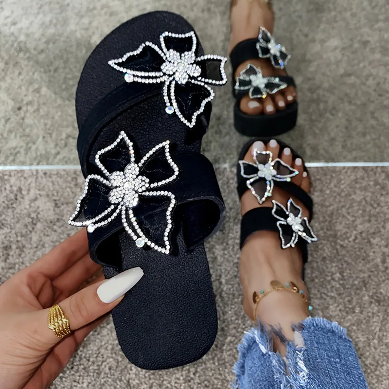 

2021 Women's Sandals Summer Slippers Women Rhinestone Butterfly Shoes Open Toe Ladies Fashion Comfortable Elegant Platform Shoes