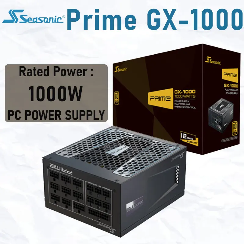 

Seasonic Prime GX-1000 Power Supply Rated 1000W 100-240V PFC 135mm Gaming PC Power Supply For Intel AMD Computer Silver color