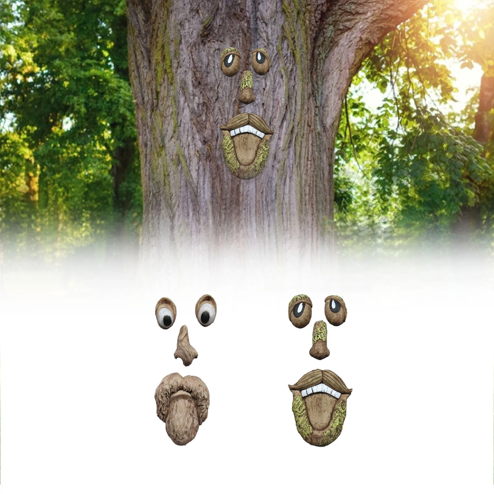 Adorno con cara de &aacute;rbol para decoraci&oacute;n de jard&iacute;n, escultura 3D divertida de resina para exteriores, arte de patio, mieker, novedad de 2021-3