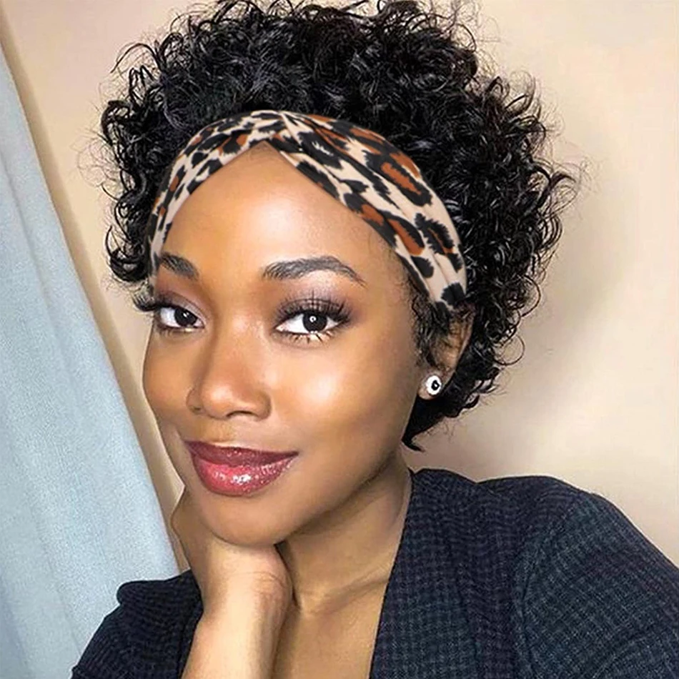 Short Curly Pixie Cut Headband Wig Human Hair Short Bob Human Hair Wig for Women Easy Wear Half Wig Short Bob Human Hair Wigs